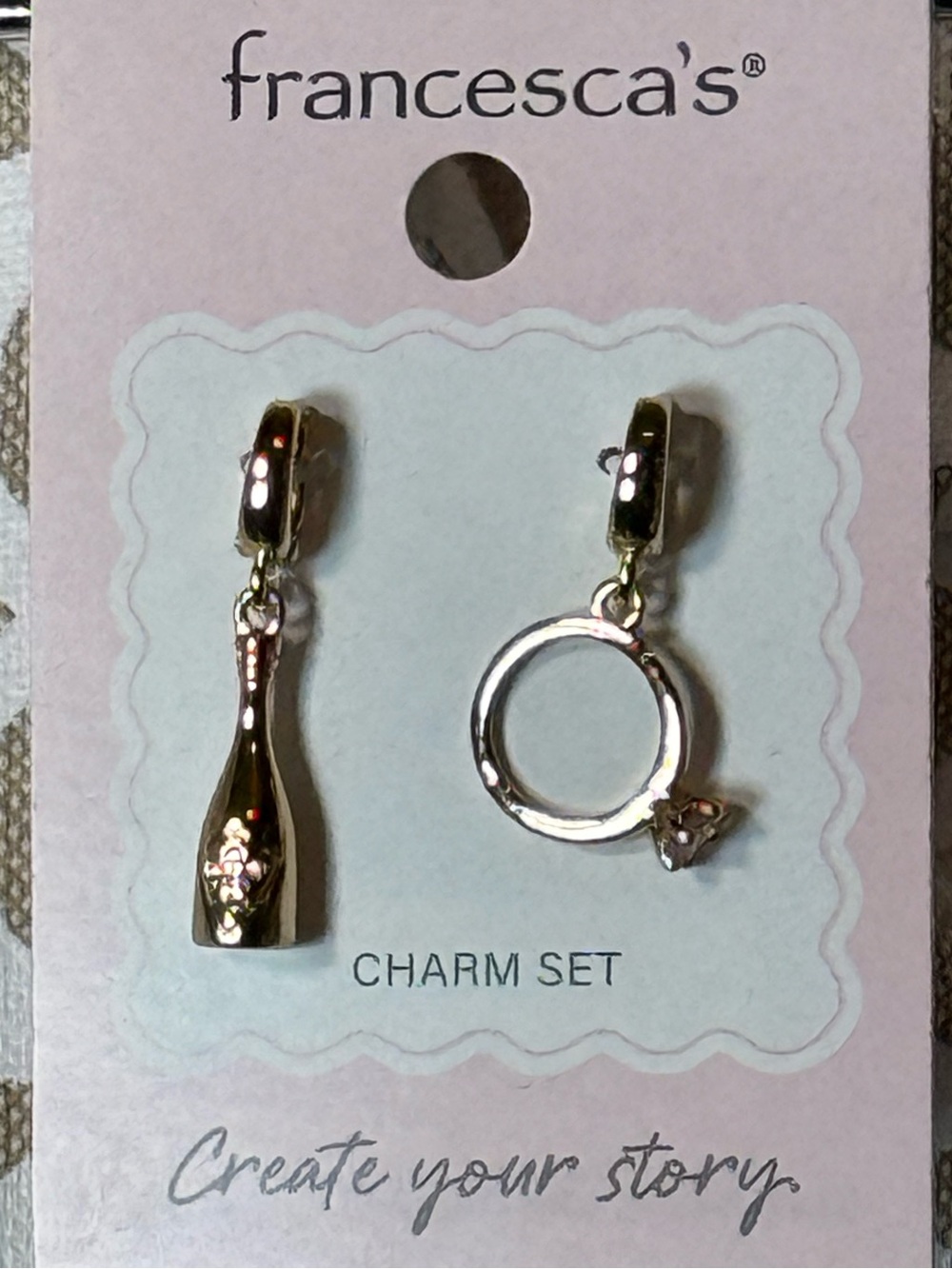 Francesca's Collections Gold tone Champagne Bottle & Ring Charm  Set